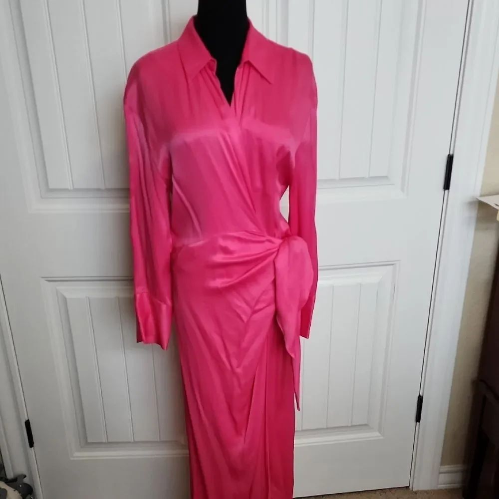 Zara Hot Pink Long Sleeve Wrap Dress